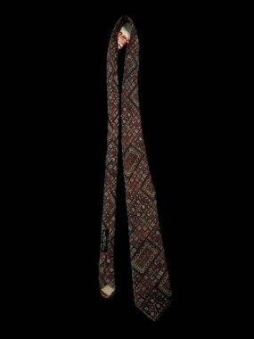Domani Italian Silk Tie Geometric Medallion Red Brown Blue Handmade